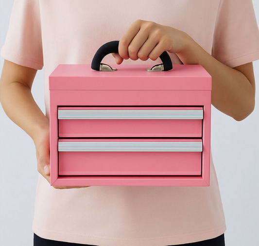 Metal Tool Box with 2 Drawers & Top Storage – Portable Mini Tool Chest, Small Metal Storage Box for Tools, Crafts, Office & Home Organization