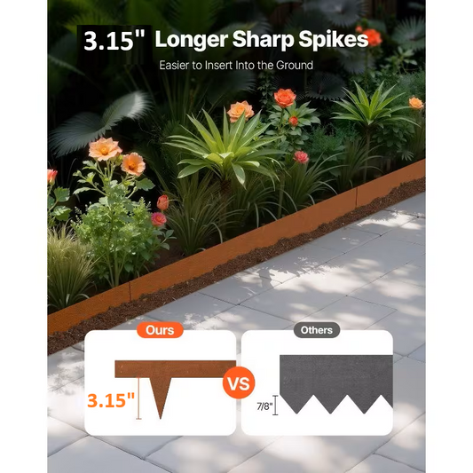 Metal Rust Garden Edging with 3.15" Sharp Spikes – Heavy Duty Steel Landscape Border,5m