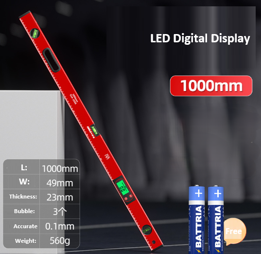 LED Backlit Screen Mechanical Bubble Vials Ruler for 0-360 Degree, Gravity Sensor Aluminum Alloy Leveler Tool w/ Viewing Window