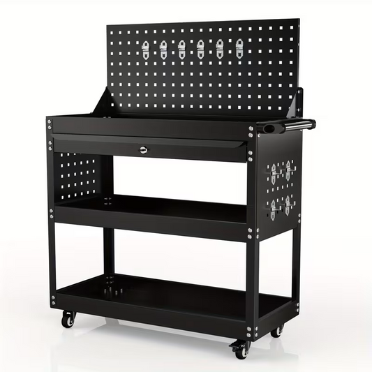 1-Drawer 3-Tier Tool Trolley with Pegboard Back | 200kg Steel Cart – BuddyTools
