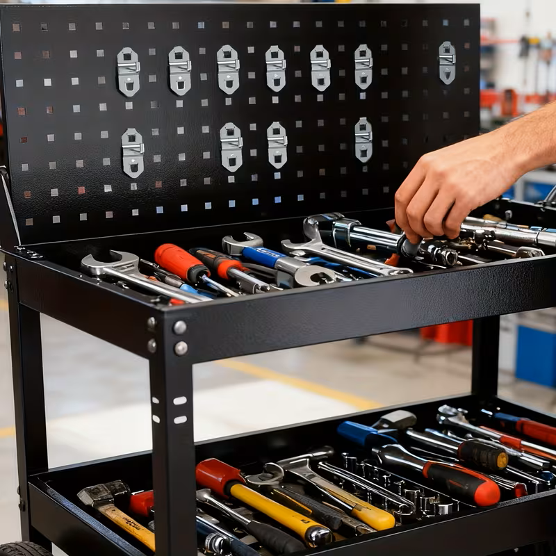 1-Drawer 3-Tier Tool Trolley with Pegboard Back | 200kg Steel Cart – BuddyTools