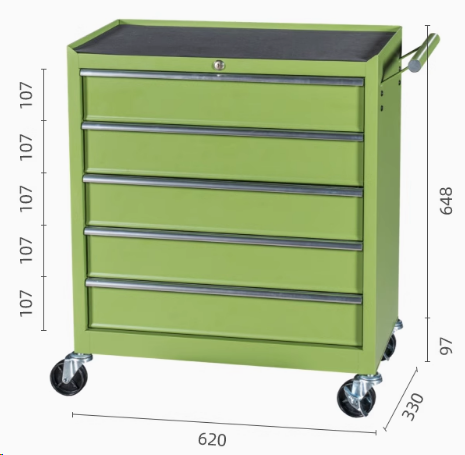 Heavy Duty 5 Drawer Tool Box Trolley Cabinet with Lockable Wheels-Green