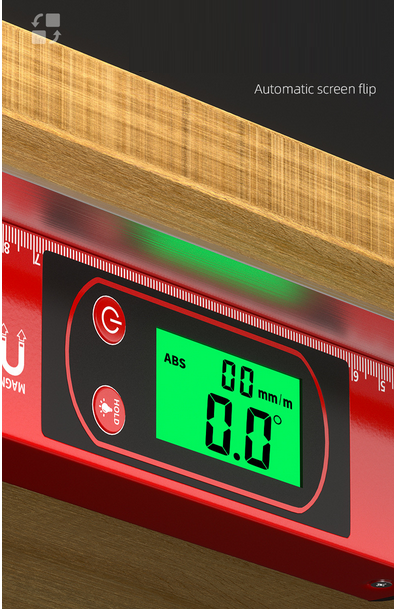 LED Backlit Screen Mechanical Bubble Vials Ruler for 0-360 Degree, Gravity Sensor Aluminum Alloy Leveler Tool w/ Viewing Window