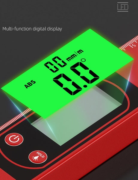 LED Backlit Screen Mechanical Bubble Vials Ruler for 0-360 Degree, Gravity Sensor Aluminum Alloy Leveler Tool w/ Viewing Window