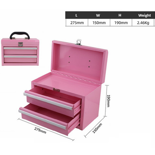 Metal Tool Box with 2 Drawers & Top Storage – Portable Mini Tool Chest, Small Metal Storage Box for Tools, Crafts, Office & Home Organization