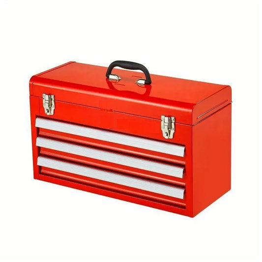Metal Tool Box with 3 Drawers & Top Storage – Heavy-Duty Steel Small Tool Chest for Tools, Crafts, Home & Office Organization – Portable Desktop Tool Storage Box